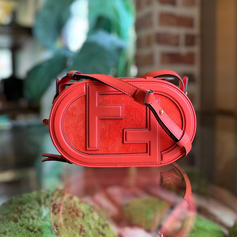 FENDI Vitello Grace Camoscio O'Lock Mini Camera Case Coral Crossbody